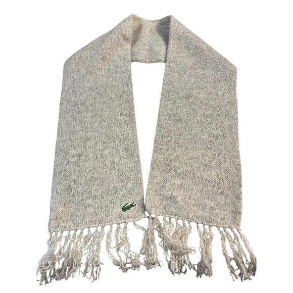 Vintage 1960s Izod Lacoste Womens Gray Fringe Scarf Iconic Crocodile Logo - Picture 2 of 4